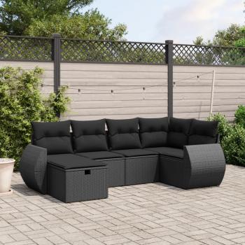 ARDEBO.de - 6-tlg. Garten-Sofagarnitur mit Kissen Schwarz Poly Rattan