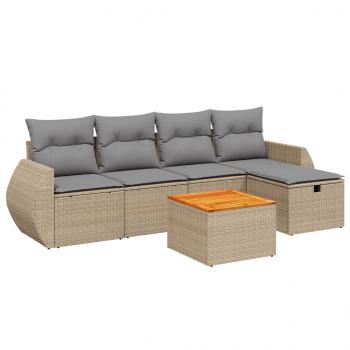 6-tlg. Garten-Sofagarnitur mit Kissen Beige Poly Rattan