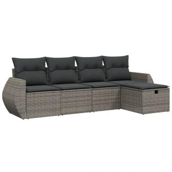 5-tlg. Garten-Sofagarnitur mit Kissen Grau Poly Rattan