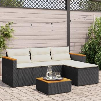 3-tlg. Garten-Sofagarnitur mit Kissen Schwarz Poly Rattan