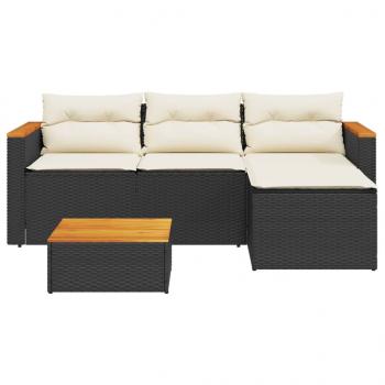 3-tlg. Garten-Sofagarnitur mit Kissen Schwarz Poly Rattan