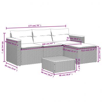 3-tlg. Garten-Sofagarnitur mit Kissen Schwarz Poly Rattan