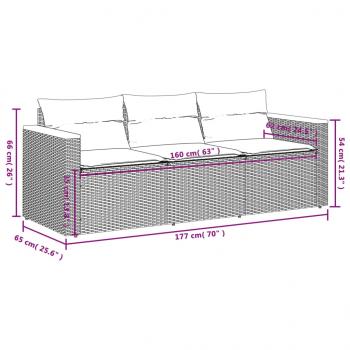 Gartensofa mit Kissen 3-Sitzer Grau Poly Rattan