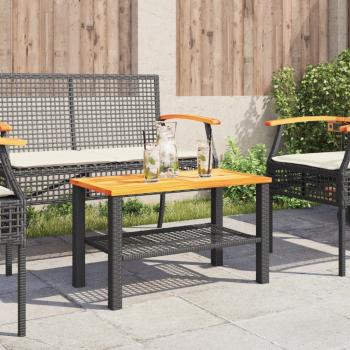 Gartentisch Schwarz 70x38x42 cm Poly Rattan Akazienholz