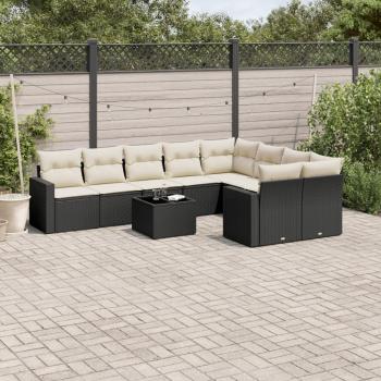 ARDEBO.de - 10-tlg. Garten-Sofagarnitur mit Kissen Schwarz Poly Rattan