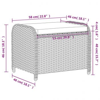 Gartenhocker mit Kissen Grau 58x46x46 cm Poly Rattan