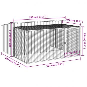 Hundehütte mit Auslauf Anthrazit 197x194x110cm Verzinkter Stahl