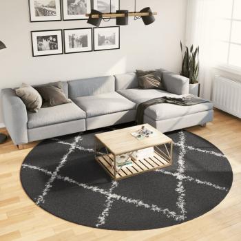 ARDEBO.de - Teppich Shaggy Hochflor Modern Schwarz und Creme Ø 240 cm