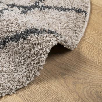 Teppich Shaggy Hochflor Modern Beige und Anthrazit Ø 80 cm