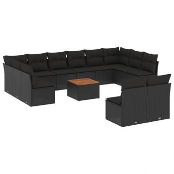 13-tlg. Garten-Sofagarnitur mit Kissen Schwarz Poly Rattan