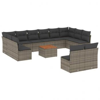 13-tlg. Garten-Sofagarnitur mit Kissen Grau Poly Rattan