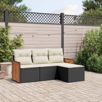 ARDEBO.de - 4-tlg. Garten-Sofagarnitur mit Kissen Schwarz Poly Rattan