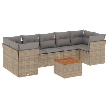 8-tlg. Garten-Sofagarnitur mit Kissen Beige Poly Rattan