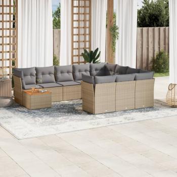 ARDEBO.de - 11-tlg. Garten-Sofagarnitur mit Kissen Beige Poly Rattan