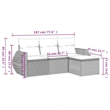 4-tlg. Garten-Sofagarnitur mit Kissen Schwarz Poly Rattan