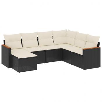 7-tlg. Garten-Sofagarnitur mit Kissen Schwarz Poly Rattan