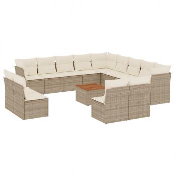 14-tlg. Garten-Sofagarnitur mit Kissen Beige Poly Rattan