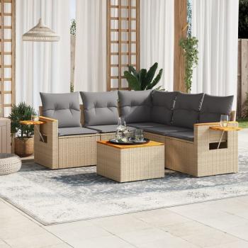 ARDEBO.de - 6-tlg. Garten-Sofagarnitur mit Kissen Beige Poly Rattan