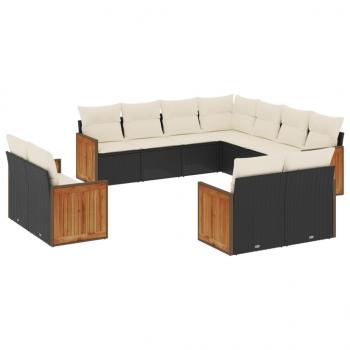 11-tlg. Garten-Sofagarnitur mit Kissen Schwarz Poly Rattan