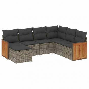 7-tlg. Garten-Sofagarnitur mit Kissen Grau Poly Rattan