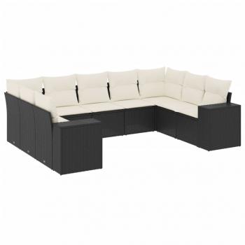 9-tlg. Garten-Sofagarnitur mit Kissen Schwarz Poly Rattan