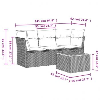 4-tlg. Garten-Sofagarnitur mit Kissen Beigemischung Poly Rattan