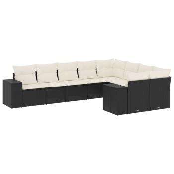 9-tlg. Garten-Sofagarnitur mit Kissen Schwarz Poly Rattan