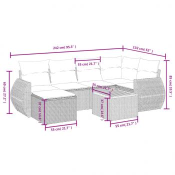 7-tlg. Garten-Sofagarnitur mit Kissen Beige Poly Rattan