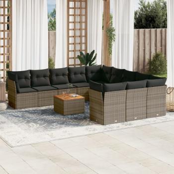 ARDEBO.de - 12-tlg. Garten-Sofagarnitur mit Kissen Grau Poly Rattan