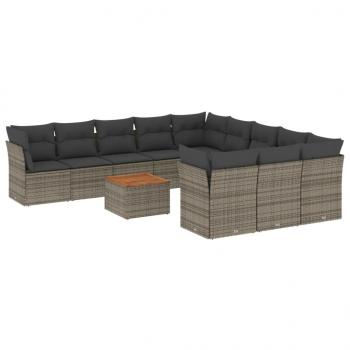 12-tlg. Garten-Sofagarnitur mit Kissen Grau Poly Rattan