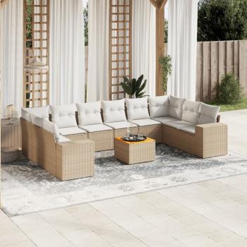 ARDEBO.de - 11-tlg. Garten-Sofagarnitur mit Kissen Beige Poly Rattan