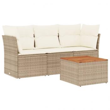 4-tlg. Garten-Sofagarnitur mit Kissen Beige Poly Rattan