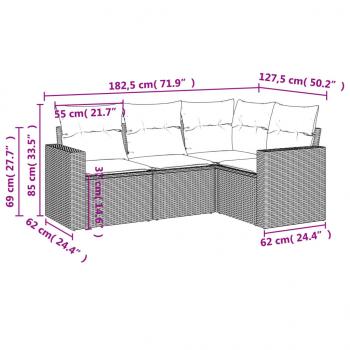 4-tlg. Garten-Sofagarnitur mit Kissen Braun Poly Rattan