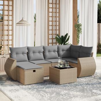 ARDEBO.de - 7-tlg. Garten-Sofagarnitur mit Kissen Beige Poly Rattan