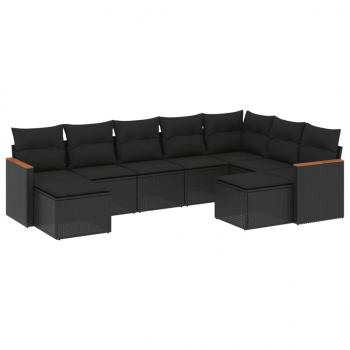 9-tlg. Garten-Sofagarnitur mit Kissen Schwarz Poly Rattan