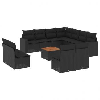 12-tlg. Garten-Sofagarnitur mit Kissen Schwarz Poly Rattan