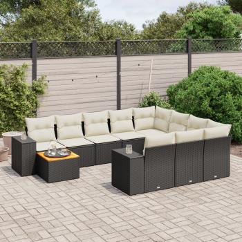 ARDEBO.de - 11-tlg. Garten-Sofagarnitur mit Kissen Schwarz Poly Rattan