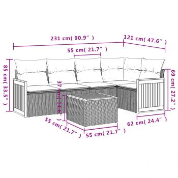 6-tlg. Garten-Sofagarnitur mit Kissen Schwarz Poly Rattan