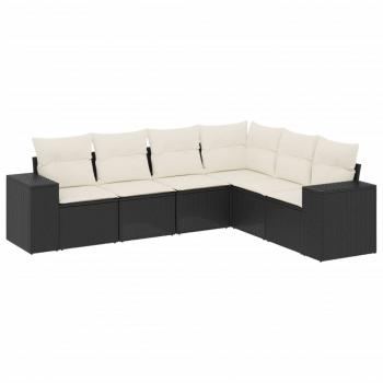 6-tlg. Garten-Sofagarnitur mit Kissen Schwarz Poly Rattan