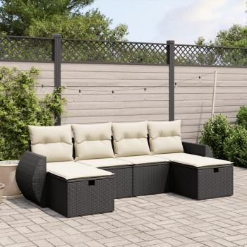 ARDEBO.de - 6-tlg. Garten-Sofagarnitur mit Kissen Schwarz Poly Rattan