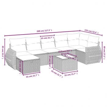 8-tlg. Garten-Sofagarnitur mit Kissen Grau Poly Rattan