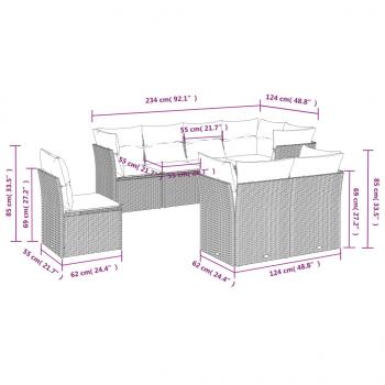 8-tlg. Garten-Sofagarnitur mit Kissen Schwarz Poly Rattan