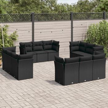 ARDEBO.de - 12-tlg. Garten-Sofagarnitur mit Kissen Schwarz Poly Rattan