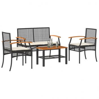 ARDEBO.de - 4-tlg. Garten-Lounge-Set mit Kissen Schwarz Poly Rattan