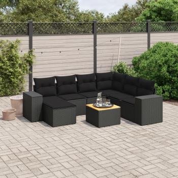 ARDEBO.de - 8-tlg. Garten-Sofagarnitur mit Kissen Schwarz Poly Rattan