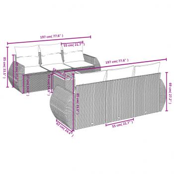 7-tlg. Garten-Sofagarnitur mit Kissen Schwarz Poly Rattan