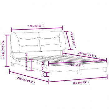 Bettgestell mit Kopfteil Taupe 160x200 cm Stoff