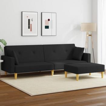 ARDEBO.de - Schlafsofa 2-Sitzer mit Fußhocker Schwarz Stoff