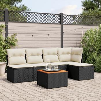 ARDEBO.de - 6-tlg. Garten-Sofagarnitur mit Kissen Schwarz Poly Rattan