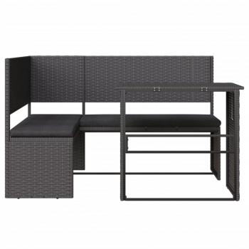 Gartensofa in L-Form mit Tisch und Kissen Schwarz Poly Rattan